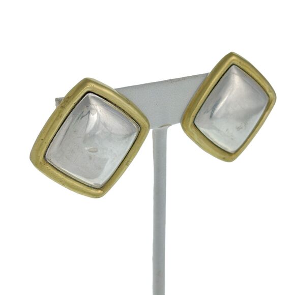 Brass Frame Rhombus Clip On Earrings | Vintage Mexico Laton Sterling Silver 925 - Picture 2 of 7